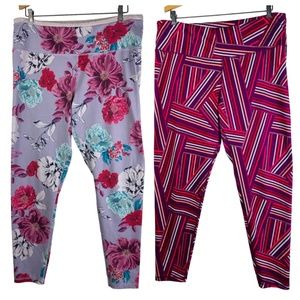 Lot (2) Old Navy XXL 2X 18 20 Leggings Floral Striped Burgundy Gray High Waist